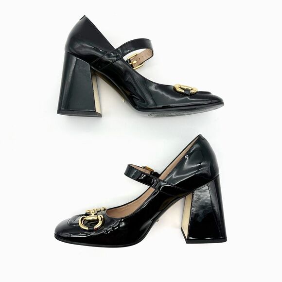 GUCCI Black Baby Bit Horsebit Square Toe Mary Jane Heel Size 38.5 Leather Block - Picture 10 of 13
